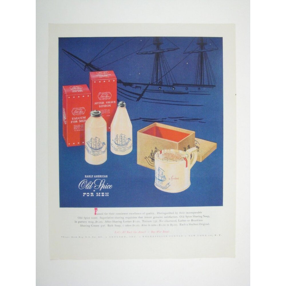 Old Spice Scent For Men Shaving 1944 Vintage Advert Print Ad WWII Era